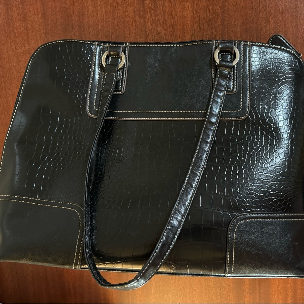 Croft & Barrow Black Crocodile Embossed Tote 2 Handles, 12x18